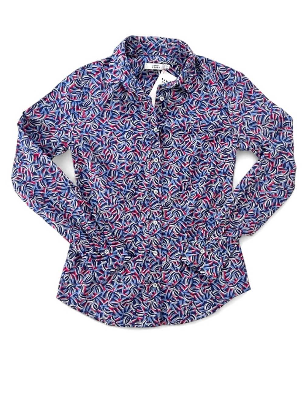 NWT 0039 Italy Cotton Poplin Retro Print Button Up Patterned Shirt Blouse small